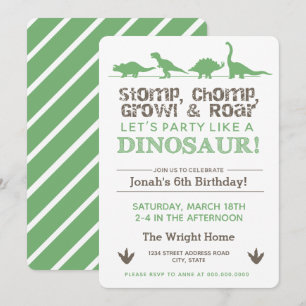 Invitation Stomp, Chomp Growl & Roar, Dinosaure Anniversaire