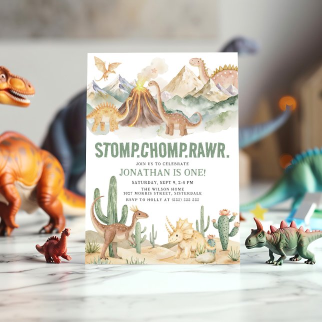 Invitation Stomp Chomp Rawr Boy Dinosaur 1er anniversaire (Créateur téléchargé)