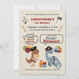 Invitation Stomp Chomp Roar Dinosaur Pirate Boys Anniversaire