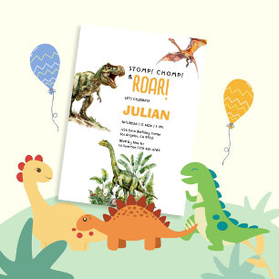 Invitation Stomp Chomp Roar Tirex Dinosaur Bithday