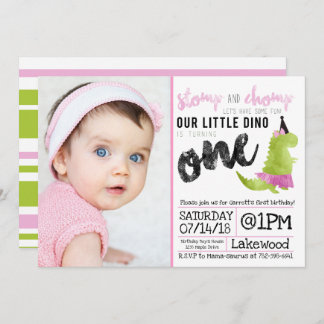Invitation Stomp et Chomp Petite fille Dino Anniversaire Dino