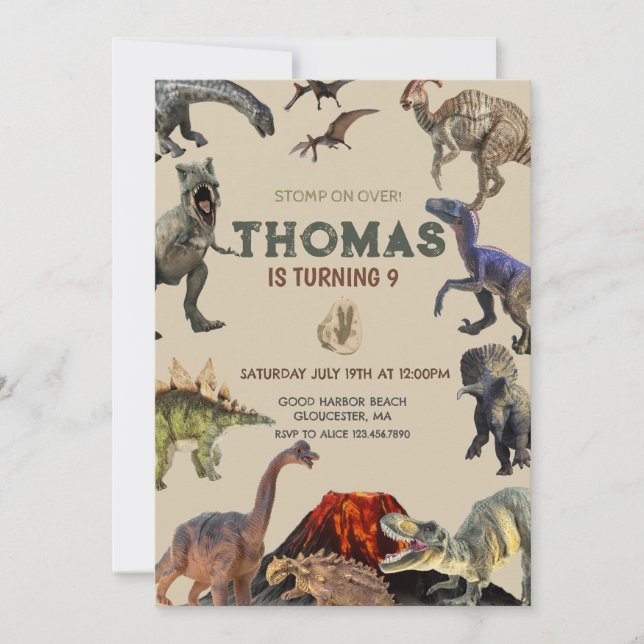 Invitation Stompe sur Dino Anniversaire (Devant)