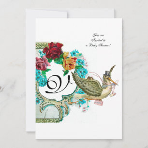 Invitation STORE BABY SHOWER 3 MONOGRAM, blanc