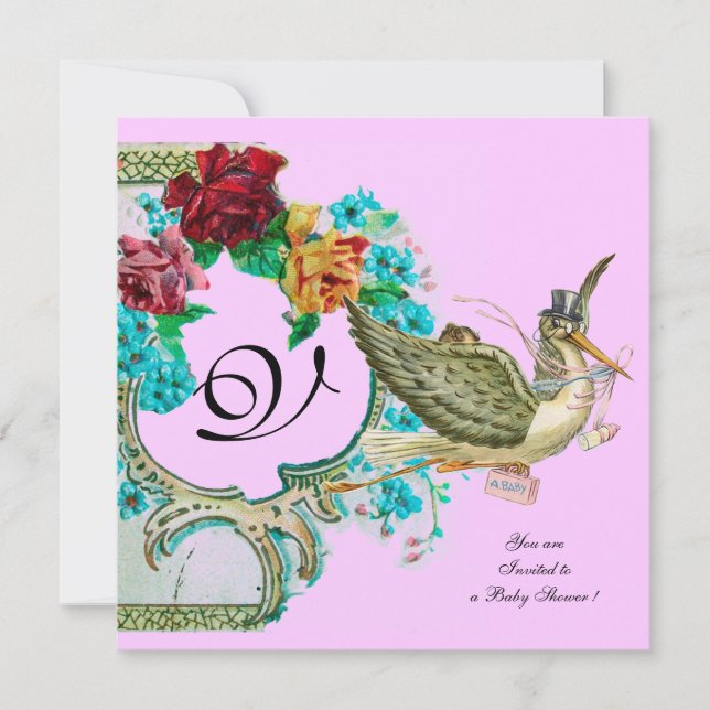 Invitation STORE BABY SHOWER 3 MONOGRAM, or métallique (Devant)