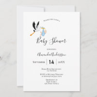 Stork garçon bleu blanc mignon baby shower