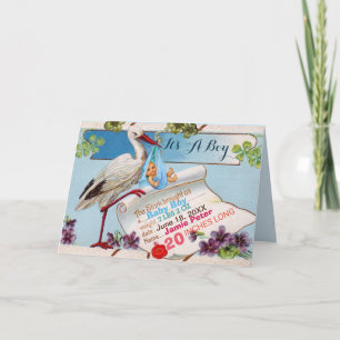 INVITATION STORK, SHAMROCK GARÇON BABY SHOWER DE NAISSANCE ST