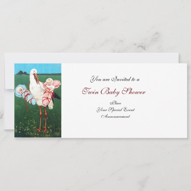 Invitation STORK TWIN BABY SHOWER blanc (Devant)
