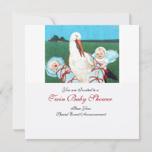 Invitation STORK TWIN BÉBÉ DOUCHE GARÇON, bleu turquoise