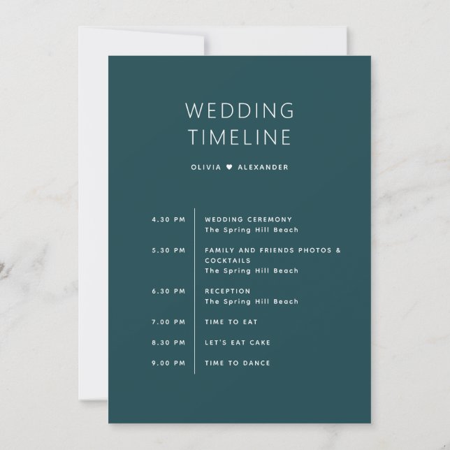 Invitation Stormy Teal Wedding Timeline | Elegant Schedule (Dos)