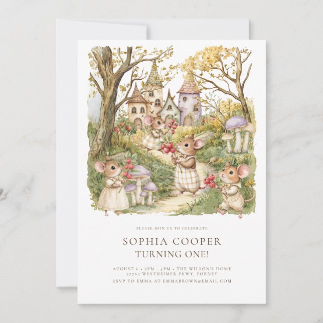 Invitation Storybook Animaux Aquarelle 1er Anniversaire (Devant)