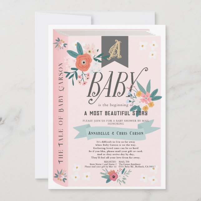 Invitation Storybook rose Floral Girl Baby shower par la post (Devant)