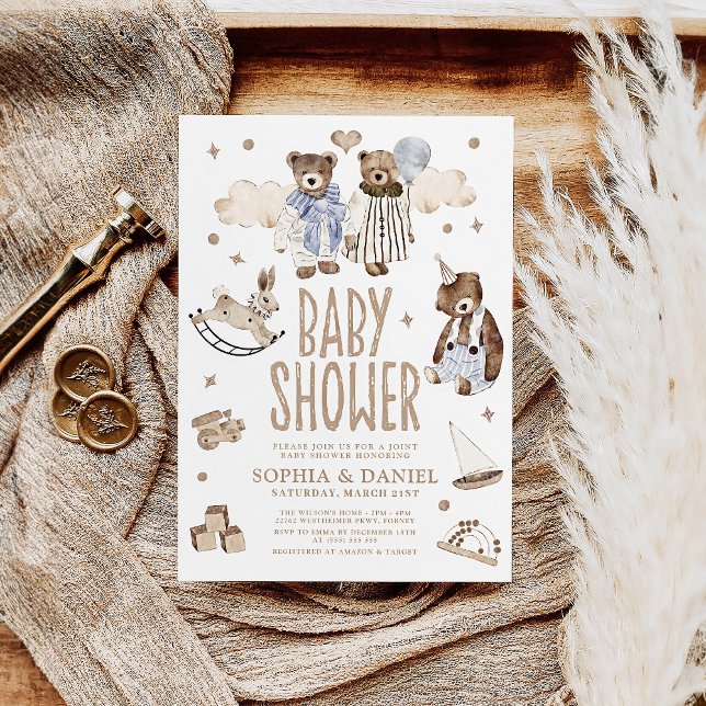 Invitation Storybook Whimsical Bears Joint Baby shower (Créateur téléchargé)