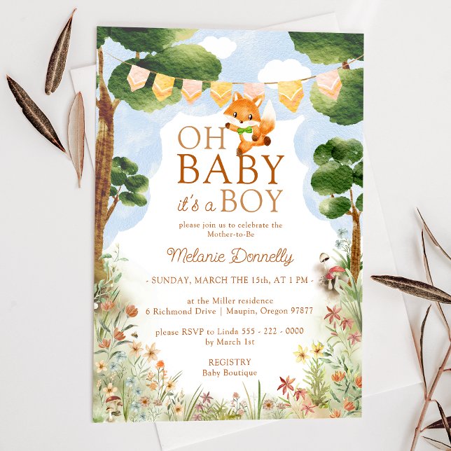 Invitation Storybook Woodland Fox Oh bébé garçon douche (Créateur téléchargé)