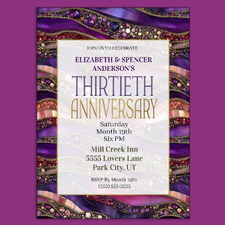 Invitation Strata de pierres précieuses violettes 30e anniver
