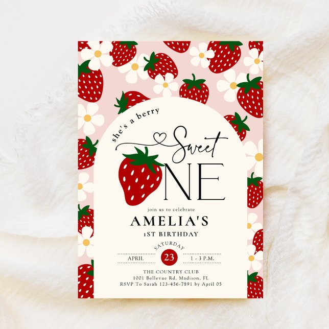 Invitation Strawberry 1st Birthday Berry Sweet One (Créateur téléchargé)