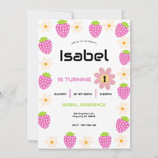Invitation Strawberry 1st Birthday Invite First Berry Sweet