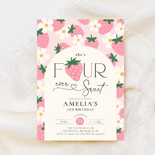 Invitation Strawberry 4e anniversaire Four Ever Sweet Rose