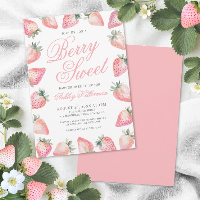 Invitation Strawberry Berry Sweet Baby Shower (Strawberry Berry Sweet Baby Shower Invitation)