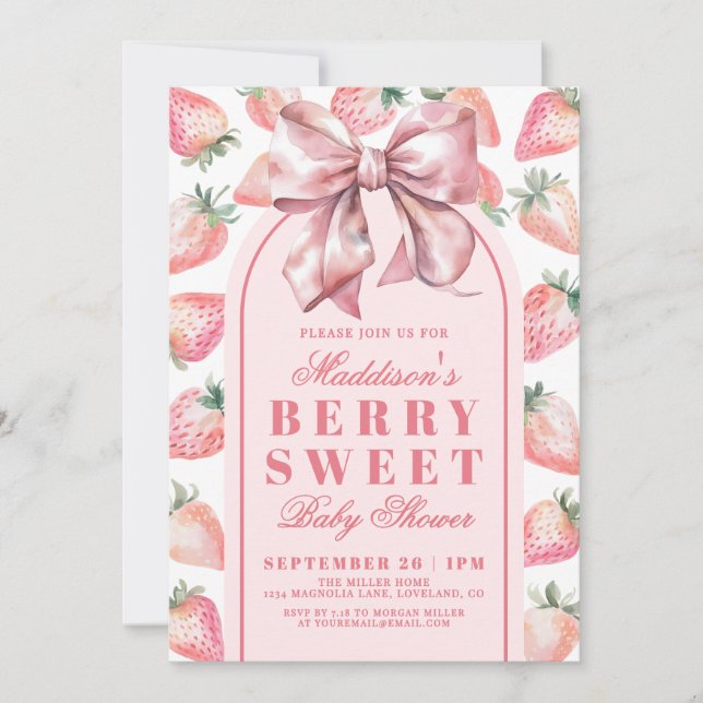 Invitation Strawberry Berry Sweet Baby Shower (Devant)