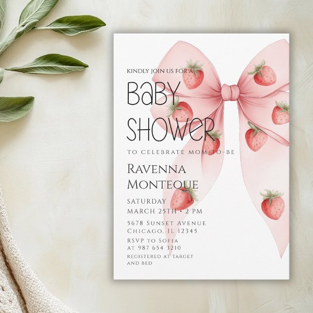 Invitation Strawberry Bow Luxury Personalized Baby Shower (Créateur téléchargé)