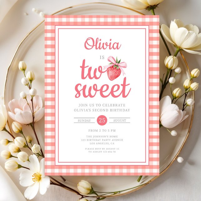 Invitation Strawberry Two Sweet 2nd Birthday Party (Strawberry Two Sweet 2nd Birthday Party Invitation)