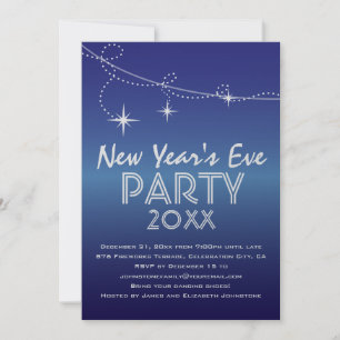 Invitation Streamers and Stars Blue New Year's Eve Party