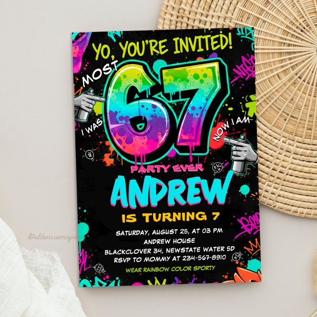 Invitation Street Art Graffiti 6 to 7 Birthday (Street Art Graffiti 6 to 7 Birthday Invitation)