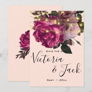 Invitation string light Fleur Bourgogne enregistrer les dates