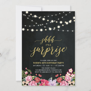 Invitation String Lights & Chalkboard Surprise fête d'anniver