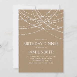 Invitation String Lights Dîner d'anniversaire Kraft