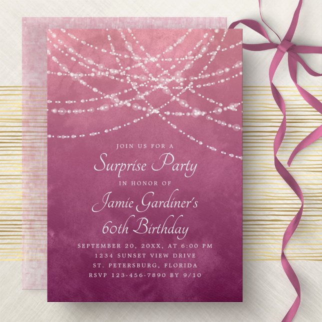 Invitation String Lights Dusty Rose rose Anniversaire (Créateur téléchargé)