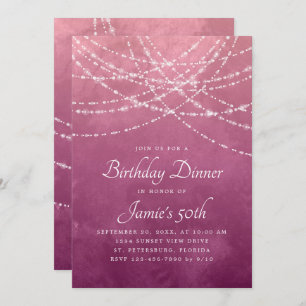 Invitation String Lights Dusty Rose Rose Anniversaire Dîner