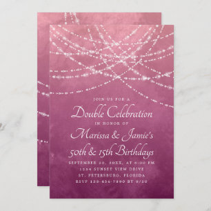 Invitation String Lights Dusty Rose Rose Anniversaire Dîner