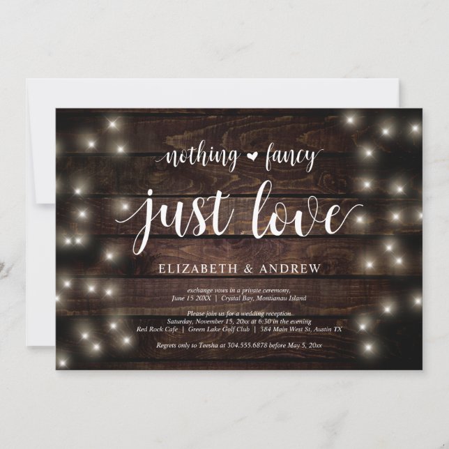 Invitation String Lights Farm, bois, Mariage Elopement Party (Devant)
