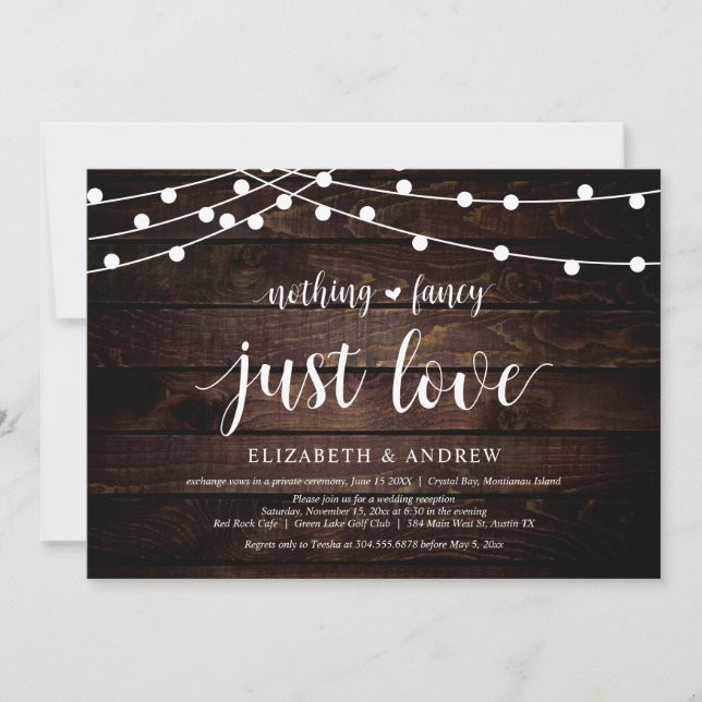 Invitation String Lights Farm, bois, Mariage Elopement Party (Devant)