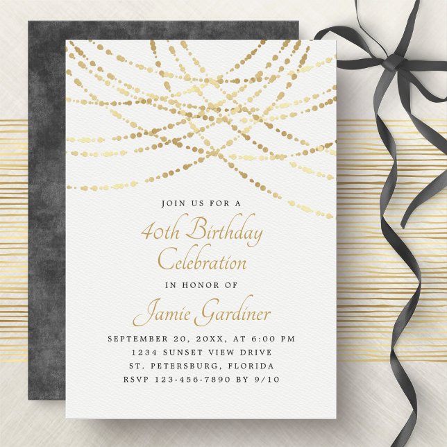 Invitation String Lights Gold Elegant Anniversaire (Créateur téléchargé)