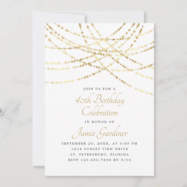Invitation String Lights Gold Elegant Anniversaire (Devant)