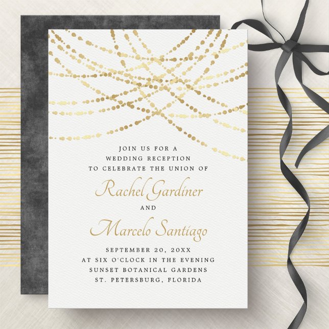 Invitation String Lights Gold Elegant Mariage Réception (Créateur téléchargé)