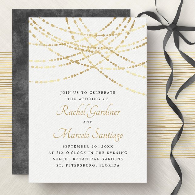 Invitation String Lights Gold Mariage élégant (Créateur téléchargé)
