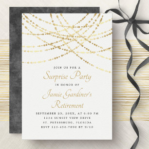Invitation String Lights Gold Surprise Retraite Party