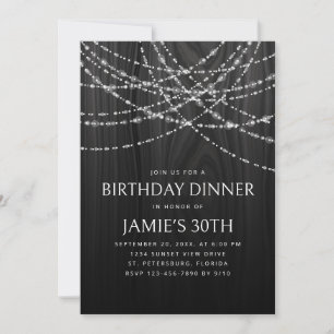 Invitation String Lights Rustic Wood Diner d'anniversaire