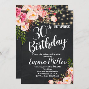Invitation String Lights Surprise 30e Anniversaire Chalkboard