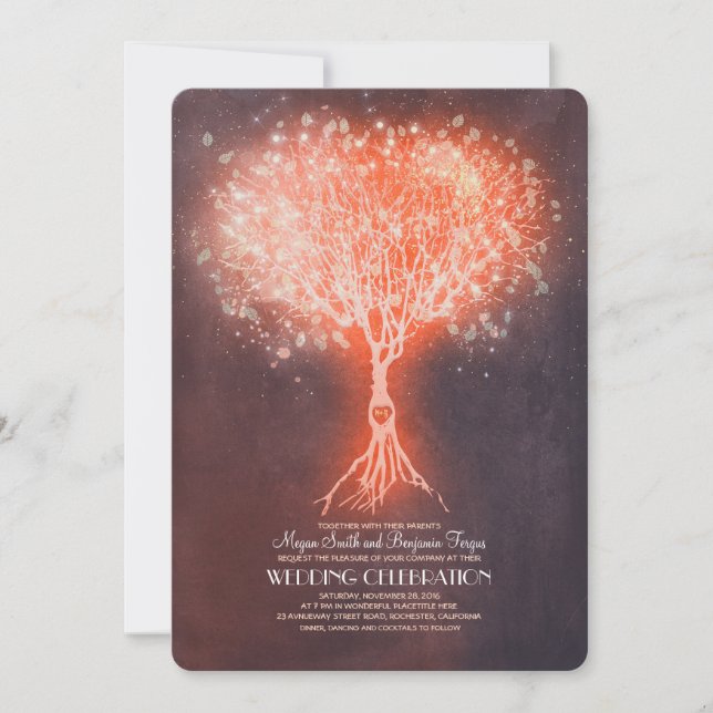 Invitation String Lights Tree Dreamy Rustic Wedding Invite (Devant)