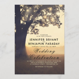 Invitation String Lights Tree Soirée Sunset Rustic Mariage