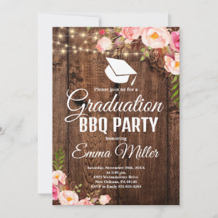 Invitation String Lights Wood Graduation BBQ Party