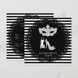 INVITATION STRIPE NOIRE BACHELORETTE MASQUERADE PARTI