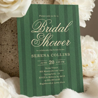 Invitation Stripe Vintage Green Bridal Shower