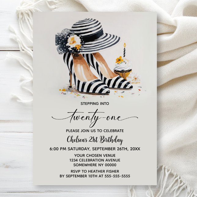 Invitation Striped High Heel Shoes 21st Birthday (Créateur téléchargé)