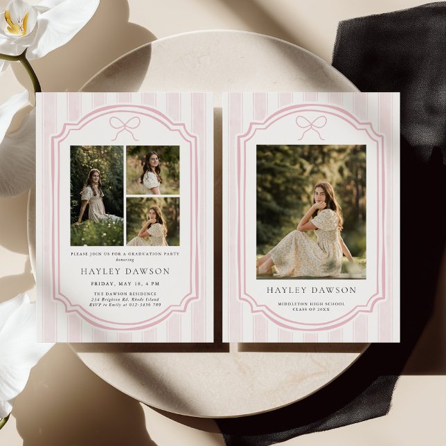 Invitation Striped Photo Graduation Party Invite Announcement (Créateur téléchargé)