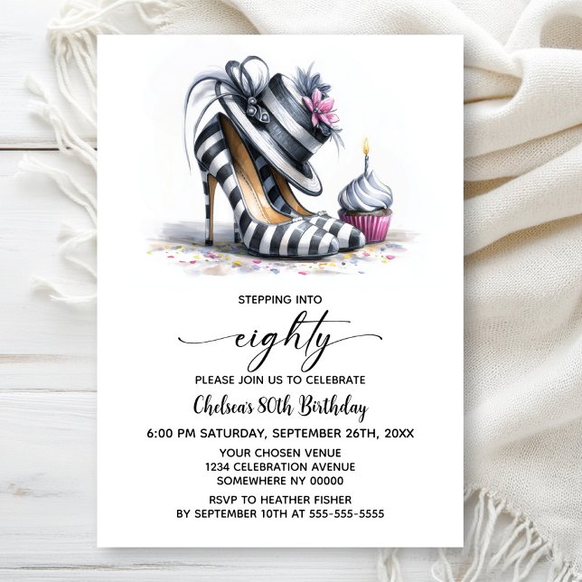 Invitation Striped Stiletto Shoes 80th Birthday (Créateur téléchargé)